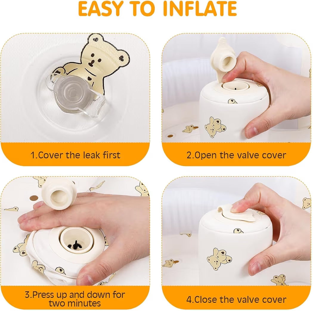 Inflatable Baby Sofa Seat – Portable Infant Sitting Chair with Back Support and Cute Bear Print Design